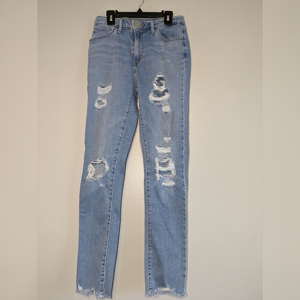 Levi high rise skinny jean, light wash, distressed